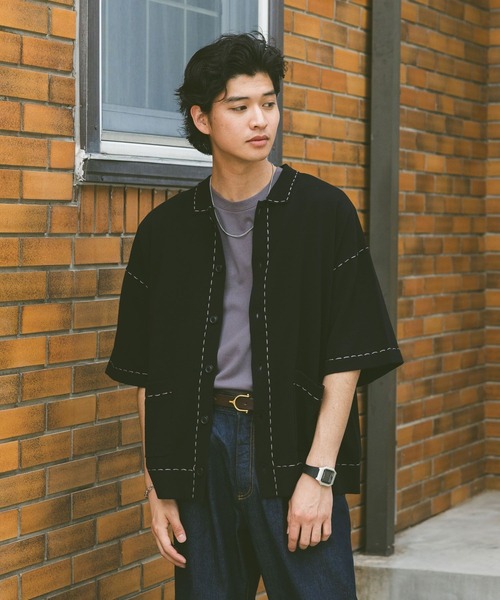 RAGEBLUE（レイジブルー）の「ハンドステッチ/ニットポロシャツカーディガン（カーディガン/ボレロ・メンズ・ブラック/オフホワイト/ベージュ/ブラウン・MEDIUM/LARGE/SMALL）」の13枚目の写真