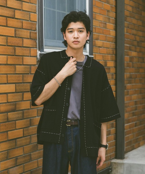 RAGEBLUE（レイジブルー）の「ハンドステッチ/ニットポロシャツカーディガン（カーディガン/ボレロ・メンズ・ブラック/オフホワイト/ベージュ/ブラウン・MEDIUM/LARGE/SMALL）」の14枚目の写真