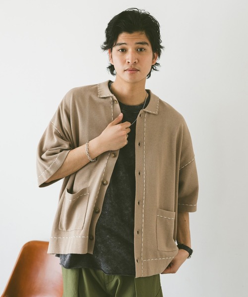 RAGEBLUE（レイジブルー）の「ハンドステッチ/ニットポロシャツカーディガン（カーディガン/ボレロ・メンズ・ブラック/オフホワイト/ベージュ/ブラウン・MEDIUM/LARGE/SMALL）」の18枚目の写真