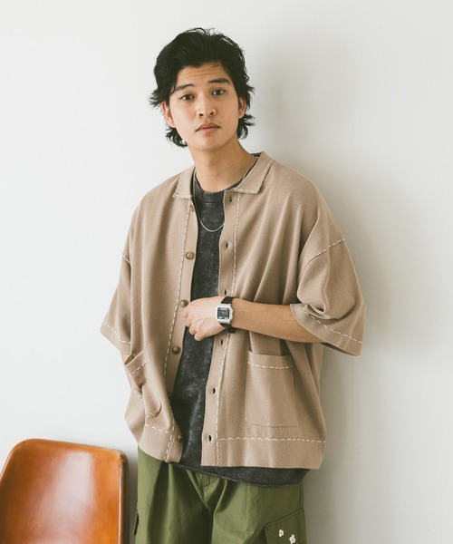 RAGEBLUE（レイジブルー）の「ハンドステッチ/ニットポロシャツカーディガン（カーディガン/ボレロ・メンズ・ブラック/オフホワイト/ベージュ/ブラウン・MEDIUM/LARGE/SMALL）」の19枚目の写真