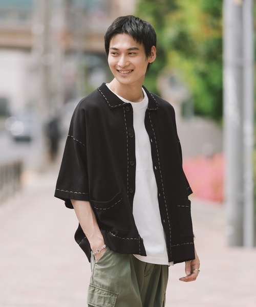 セール】ハンドステッチ/ニットポロシャツカーディガン（カーディガン