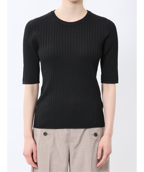 m.f.editorial（エムエフエディトリアル）の「【接触冷感 UVカット アンチピリング】m.f.エディトリアル レディース リブ クルーネック 半袖ウォッシャブルニット（ニット/セーター・レディース・レッド/ブラック/ホワイト・MEDIUM/LARGE）」の6枚目の写真