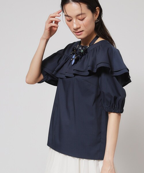 Sunauna（スーナウーナ）の「【今年はこれで決まり！／アシメフリル】ブラウス（シャツ/ブラウス・レディース・グリーン系/ネイビー・40/38）」の4枚目の写真