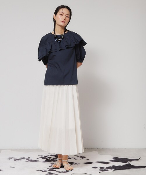 Sunauna（スーナウーナ）の「【今年はこれで決まり！／アシメフリル】ブラウス（シャツ/ブラウス・レディース・グリーン系/ネイビー・40/38）」の6枚目の写真