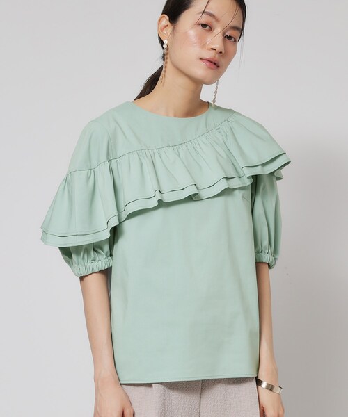 Sunauna（スーナウーナ）の「【今年はこれで決まり！／アシメフリル】ブラウス（シャツ/ブラウス・レディース・グリーン系/ネイビー・40/38）」の8枚目の写真