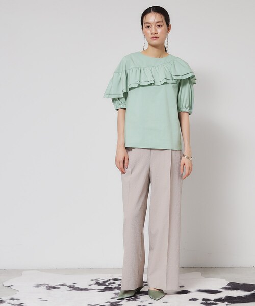 Sunauna（スーナウーナ）の「【今年はこれで決まり！／アシメフリル】ブラウス（シャツ/ブラウス・レディース・グリーン系/ネイビー・40/38）」の10枚目の写真