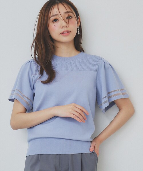 index（インデックス）の「フレアスリーブニット/オーガニックコットン混【UV/洗濯機洗い可】（ニット/セーター・レディース・ライトイエロー系/ナチュラル/ライトブルー/ブラック・40/38/42/36）」の3枚目の写真