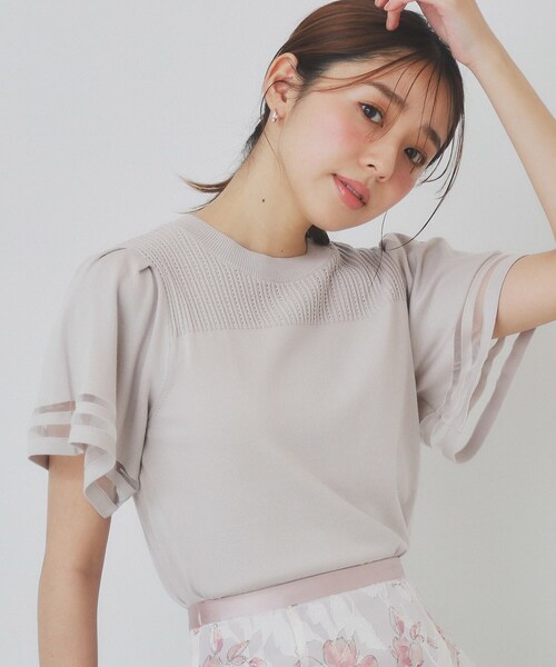 index（インデックス）の「フレアスリーブニット/オーガニックコットン混【UV/洗濯機洗い可】（ニット/セーター・レディース・ライトイエロー系/ナチュラル/ライトブルー/ブラック・40/38/42/36）」の12枚目の写真