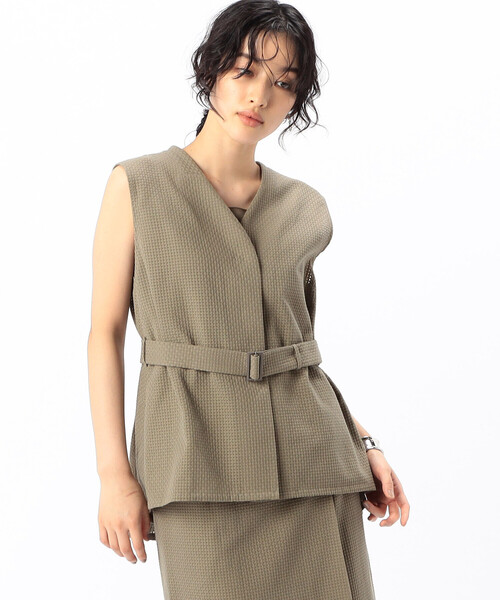 COMME CA(コムサ)の「【セットアップ対応/3WAY】バスケットパナマ ジレ(ベスト・レディース・カーキ系1/ネイビー/カーキ・9号/11号)」の1枚目の写真