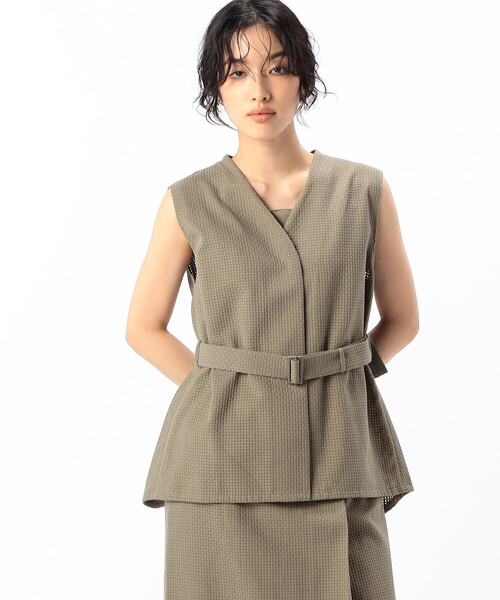 COMME CA(コムサ)の「【セットアップ対応/3WAY】バスケットパナマ ジレ(ベスト・レディース・カーキ系1/ネイビー/カーキ・9号/11号)」の2枚目の写真