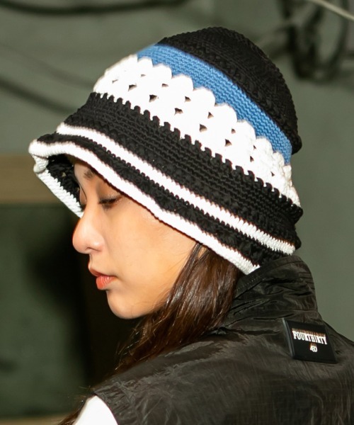 430（フォーサーティ）の「mko12827- KNIT LINE HAT ニットハット（ハット・メンズ・ブラック/アイボリー/サックスブルー・FREE）」の4枚目の写真