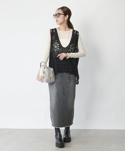 un dix cors（アンディコール）の「《大人の主役級レイヤード》クロシェ編みベスト（ベスト・レディース・アイボリー/ブラック/モカ・FREE）」の21枚目の写真