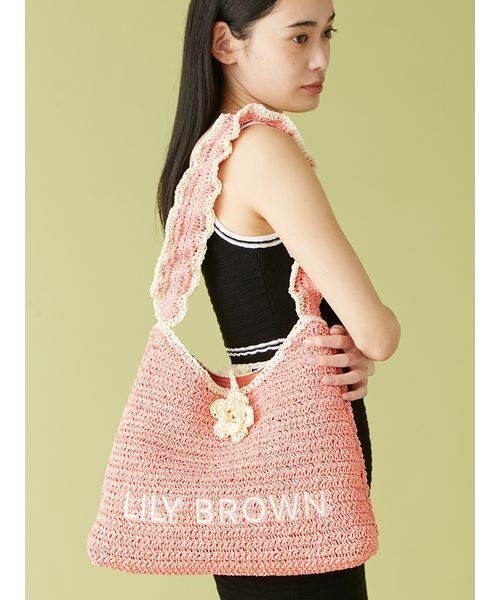 ピンク【LILY BROWN×MARY QUANT】ペーパーラウンドバッグ 新品 LILY BROWN×MARY QUANT】ペーパーラウンドフリルバッグ
