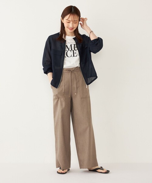 美品▲ebure // ライトノーカラー ブルゾン▲サイズ38▲ネイビー 紺色 OPAQUE.CLIP ノーカラーコート コート 撥水ノーカーラーブルゾン「UV