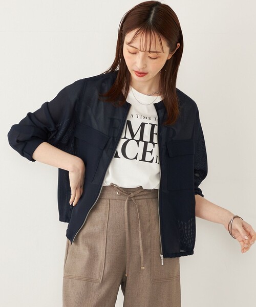 UNITED ARROWS ノーカラージップブルゾン 36サイズ SHIPS Colors:〈手洗い可能〉メッシュ ノーカラー ジップ