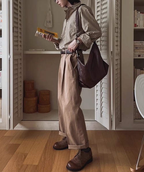 NOWLE(ノウル)の「【NOWLE】アースカラー ピンストライプ シャツ(シャツ/ブラウス・メンズ・ライトベージュ・MEDIUM/LARGE/X-LARGE)」の6枚目の写真