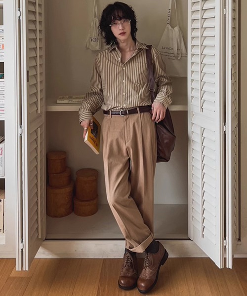 NOWLE(ノウル)の「【NOWLE】アースカラー ピンストライプ シャツ(シャツ/ブラウス・メンズ・ライトベージュ・MEDIUM/LARGE/X-LARGE)」の11枚目の写真