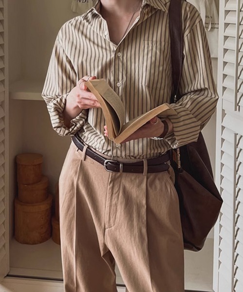 NOWLE(ノウル)の「【NOWLE】アースカラー ピンストライプ シャツ(シャツ/ブラウス・メンズ・ライトベージュ・MEDIUM/LARGE/X-LARGE)」の12枚目の写真