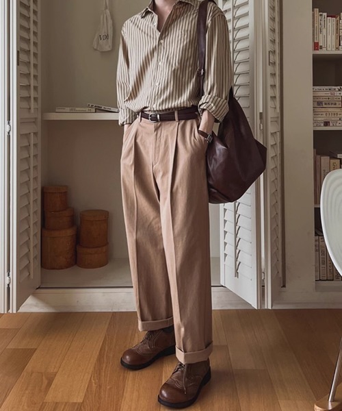 NOWLE(ノウル)の「【NOWLE】アースカラー ピンストライプ シャツ(シャツ/ブラウス・メンズ・ライトベージュ・MEDIUM/LARGE/X-LARGE)」の13枚目の写真