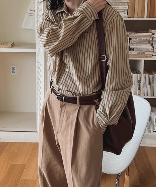 NOWLE(ノウル)の「【NOWLE】アースカラー ピンストライプ シャツ(シャツ/ブラウス・メンズ・ライトベージュ・MEDIUM/LARGE/X-LARGE)」の14枚目の写真