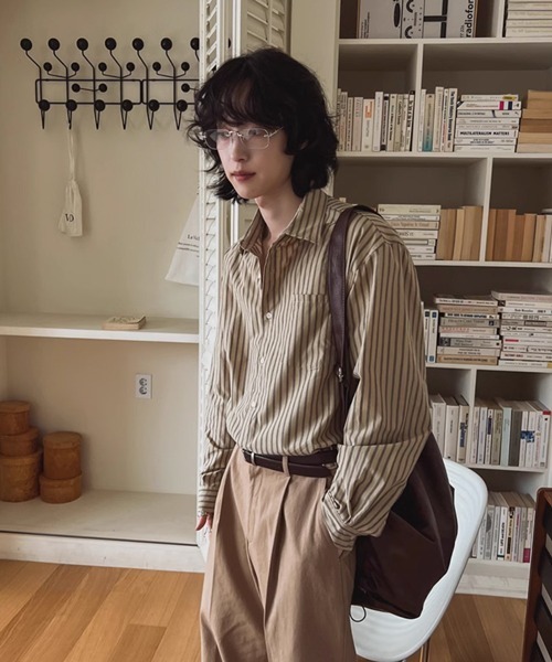 NOWLE(ノウル)の「【NOWLE】アースカラー ピンストライプ シャツ(シャツ/ブラウス・メンズ・ライトベージュ・MEDIUM/LARGE/X-LARGE)」の15枚目の写真