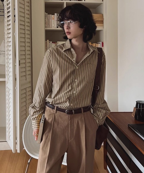 NOWLE(ノウル)の「【NOWLE】アースカラー ピンストライプ シャツ(シャツ/ブラウス・メンズ・ライトベージュ・MEDIUM/LARGE/X-LARGE)」の16枚目の写真