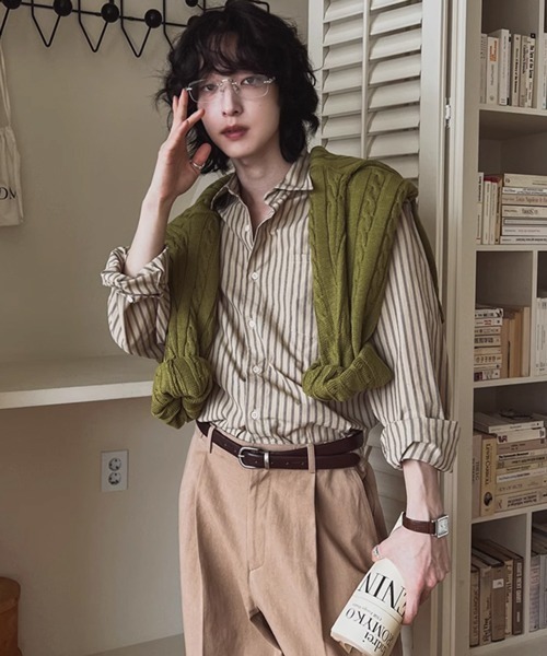 NOWLE(ノウル)の「【NOWLE】アースカラー ピンストライプ シャツ(シャツ/ブラウス・メンズ・ライトベージュ・MEDIUM/LARGE/X-LARGE)」の21枚目の写真