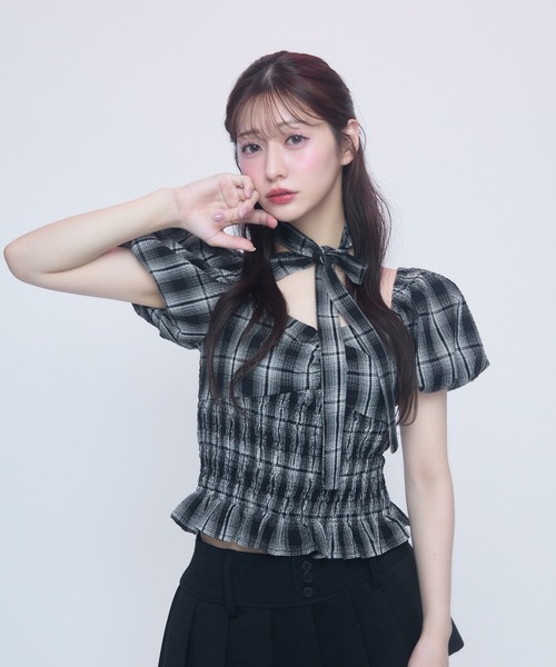 【美品】chesty ジャガードギンガムブラウス 美品】chesty ジャガードギンガムブラウス クラシカルギンガムブラウス