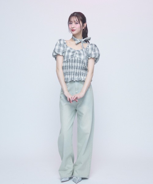 TITTY&CO.（ティティーアンドコー）の「クラシカルギンガムブラウス（シャツ/ブラウス・レディース・ホワイト/ブラック・FREE）」の6枚目の写真