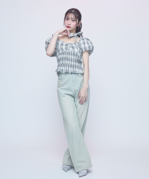 TITTY&CO.（ティティーアンドコー）の「クラシカルギンガムブラウス（シャツ/ブラウス・レディース・ホワイト/ブラック・FREE）」の7枚目の写真