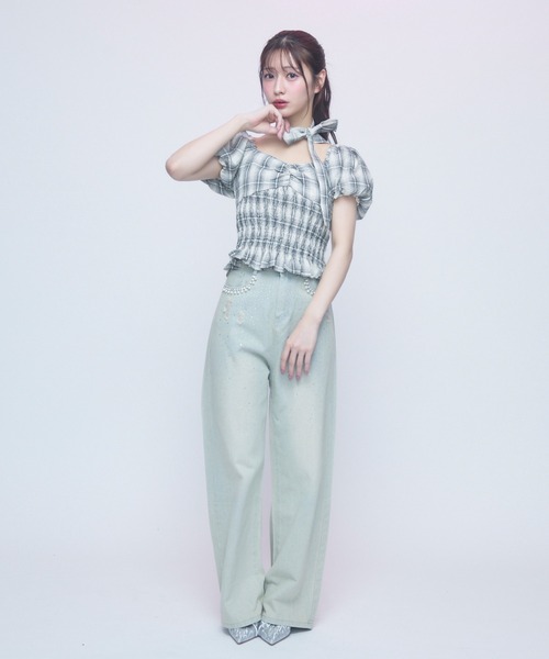 TITTY&CO.（ティティーアンドコー）の「クラシカルギンガムブラウス（シャツ/ブラウス・レディース・ホワイト/ブラック・FREE）」の9枚目の写真