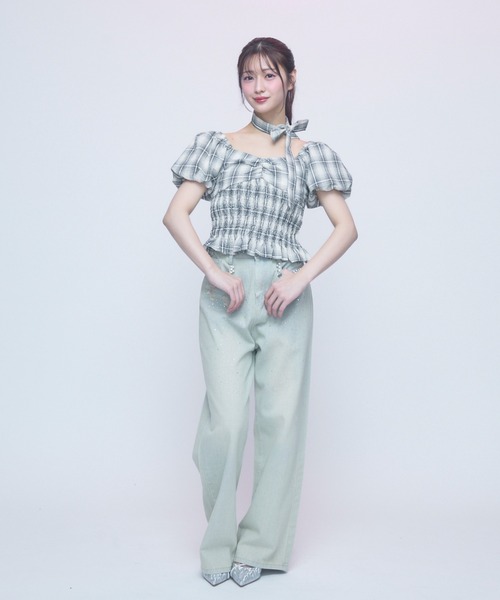 TITTY&CO.（ティティーアンドコー）の「クラシカルギンガムブラウス（シャツ/ブラウス・レディース・ホワイト/ブラック・FREE）」の3枚目の写真