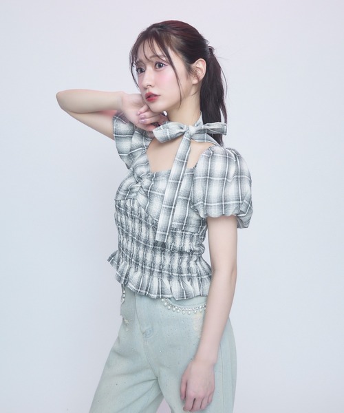 TITTY&CO.（ティティーアンドコー）の「クラシカルギンガムブラウス（シャツ/ブラウス・レディース・ホワイト/ブラック・FREE）」の15枚目の写真