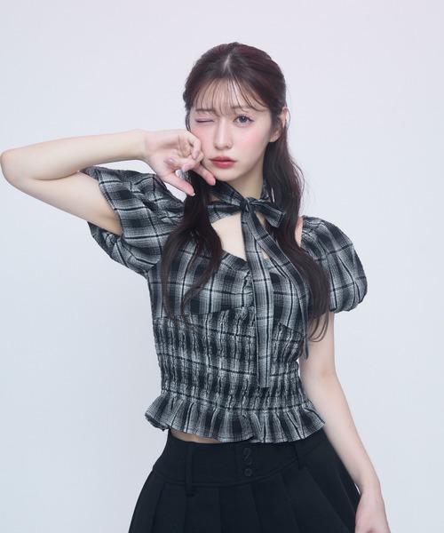 TITTY&CO.（ティティーアンドコー）の「クラシカルギンガムブラウス（シャツ/ブラウス・レディース・ホワイト/ブラック・FREE）」の18枚目の写真