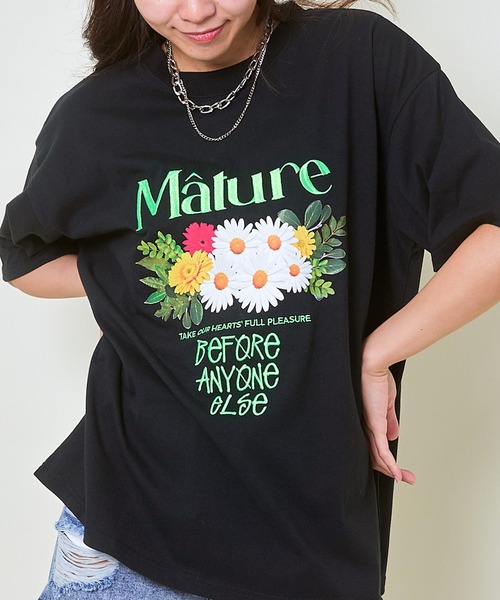 GORGE(ゴージ)の「《刺繍ロゴ×花プリント》レディース Tシャツ カットソー 半袖 トップス 春夏秋(Tシャツ/カットソー・レディース・イエロー/ブラック/オフホワイト・F)」の2枚目の写真