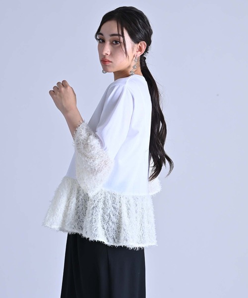 RAW FUDGE（ローファッジ）の「綿レーヨンシルケット×ジャガードプルオーバー（Tシャツ/カットソー・レディース・オフホワイト/ブラック・M）」の5枚目の写真