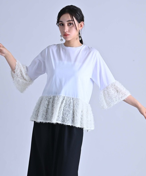 RAW FUDGE（ローファッジ）の「綿レーヨンシルケット×ジャガードプルオーバー（Tシャツ/カットソー・レディース・オフホワイト/ブラック・M）」の7枚目の写真