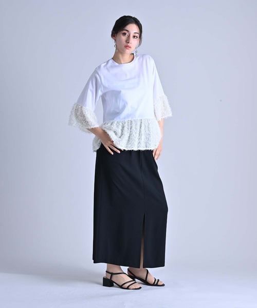 RAW FUDGE（ローファッジ）の「綿レーヨンシルケット×ジャガードプルオーバー（Tシャツ/カットソー・レディース・オフホワイト/ブラック・M）」の8枚目の写真