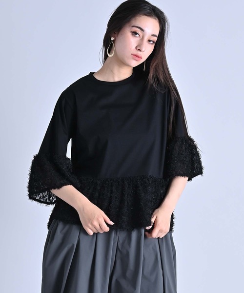 RAW FUDGE（ローファッジ）の「綿レーヨンシルケット×ジャガードプルオーバー（Tシャツ/カットソー・レディース・オフホワイト/ブラック・M）」の10枚目の写真