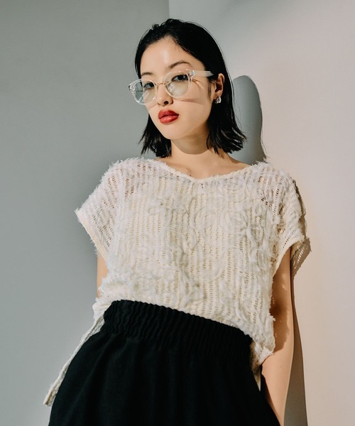 LEPSIM（レプシィム）の「ニュアンス柄レーシーフレンチスリーブ　497647（その他トップス・レディース・ブラック/アイボリー/ベージュ/ライトグレー・FREE）」の2枚目の写真