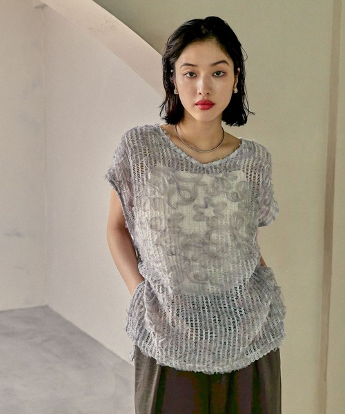 LEPSIM（レプシィム）の「ニュアンス柄レーシーフレンチスリーブ　497647（その他トップス・レディース・ブラック/アイボリー/ベージュ/ライトグレー・FREE）」の18枚目の写真