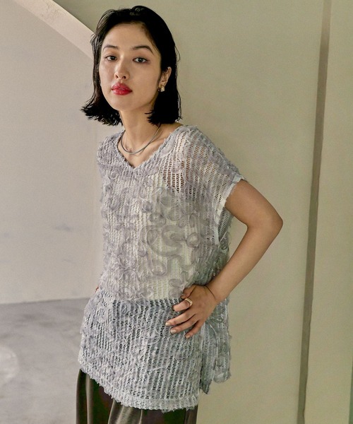 LEPSIM（レプシィム）の「ニュアンス柄レーシーフレンチスリーブ　497647（その他トップス・レディース・ブラック/アイボリー/ベージュ/ライトグレー・FREE）」の19枚目の写真