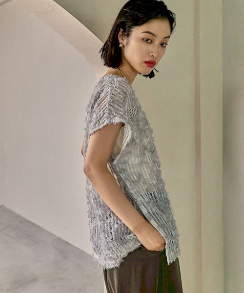 LEPSIM（レプシィム）の「ニュアンス柄レーシーフレンチスリーブ　497647（その他トップス・レディース・ブラック/アイボリー/ベージュ/ライトグレー・FREE）」の21枚目の写真