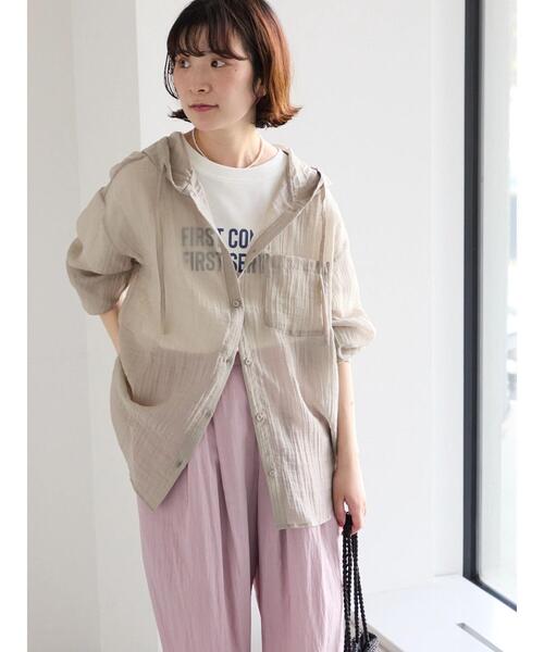 Samansa Mos2 blue(サマンサモスモスブルー)の「フードシアーブラウス(シャツ/ブラウス・レディース・シルバーグレー/ベージュ/イエロー・F)」の2枚目の写真