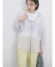 Samansa Mos2 blue | フードシアーブラウス(シャツ/ブラウス)