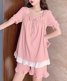 Bifrost（ビフレスト）の「ギャザーリボン半袖ルームウェア 上下セット（ルームウェア/パジャマ）」