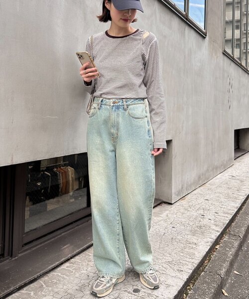 CIAOPANIC TYPY（チャオパニックティピー）の「【よちえ企画】韓国っぽボーダーアシメカットアウトTEE（Tシャツ/カットソー・レディース・サックスブルー/ブラック/オフホワイト・ONE SIZE）」の9枚目の写真