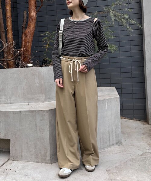 CIAOPANIC TYPY（チャオパニックティピー）の「【よちえ企画】韓国っぽボーダーアシメカットアウトTEE（Tシャツ/カットソー・レディース・サックスブルー/ブラック/オフホワイト・ONE SIZE）」の15枚目の写真