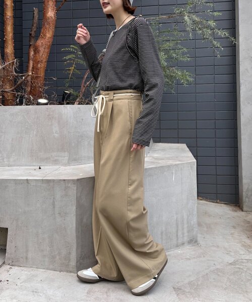 CIAOPANIC TYPY（チャオパニックティピー）の「【よちえ企画】韓国っぽボーダーアシメカットアウトTEE（Tシャツ/カットソー・レディース・サックスブルー/ブラック/オフホワイト・ONE SIZE）」の16枚目の写真