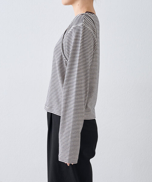 CIAOPANIC TYPY（チャオパニックティピー）の「【よちえ企画】韓国っぽボーダーアシメカットアウトTEE（Tシャツ/カットソー・レディース・サックスブルー/ブラック/オフホワイト・ONE SIZE）」の19枚目の写真